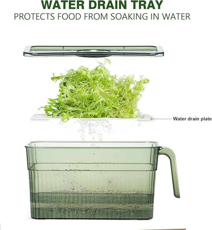 2Pack Stackable Food Storage Produce Saver Containers for Refrigerator, Berry Keeper Boxes for Fridge with Removable Drain Tray Keep Fresh for Vegetables/Fruit/Meat/Salad- 10.23'' x5.4'' x5.2''