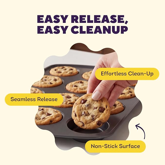 Wilton Gold Non-Stick Muffin Top Pan, Stainless Steel, 11 x 16 in. | Non-Stick Steel with Scratch-Resistant Coating, Resists Warping, Extended Handles, Dishwasher Safe, Perfect for Muffin Tops