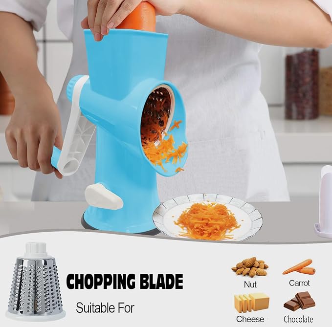 Cheese Grater with Handle,Multifunctional Rotary Cheese Grater | Kitchen Cheese Shredder Can Easily Chop Vegetables,Potatoes,Carrots,Etc.The Suction Cup is Stable and Easy to Clean