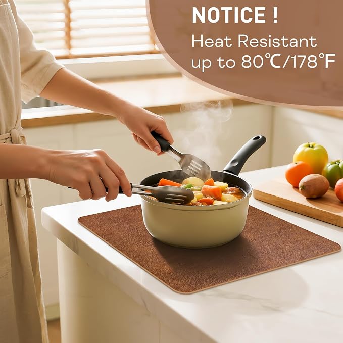 Faux Leather Placemats Set of 6 Heat Resistant Table Mats 17×12 Inch | Waterproof & Wipeable Place Mats Set of 6 Dual Sided Table Placemats for Kitchen Dining Indoor & Outdoor 43×30CM ReddishBrown