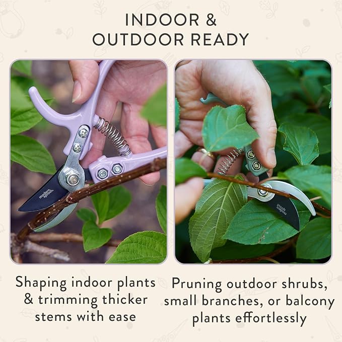 Modern Sprout Bypass Hand Pruners - Scissors - Gardening Tools - Lavender | Lightweight Pruning Tool W/ Easy-Lock - Sharp Bypass Carbon Steel Blade - Rust-Resistant - Reusable Holster for Storage
