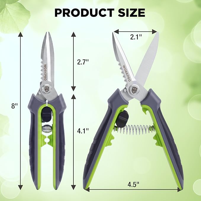 WORKPRO 8" Pruning Shears for Gardening, Multipurpose Garden Shears | Stainless Steel Blade with Sheath, Straight Pruning Scissors Garden Snips for Flowers, Fruits & Vegetables