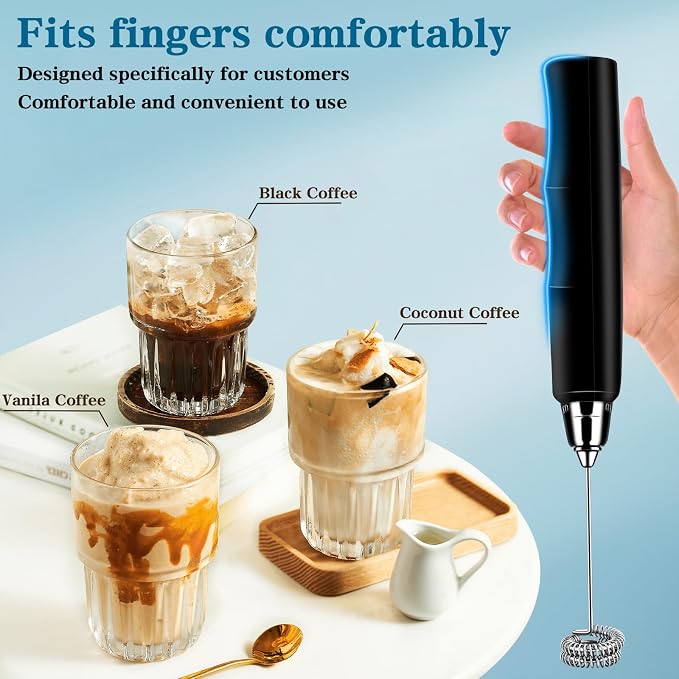 Milk Frother Wand Rechargeable Handheld Whisk Coffee 3 Speed Adjustable | Electric Whisk Drink Mixer with Stainless 3 Whisks Hand Frother , Foam Maker for Latte Cappuccino Matcha Egg Silver