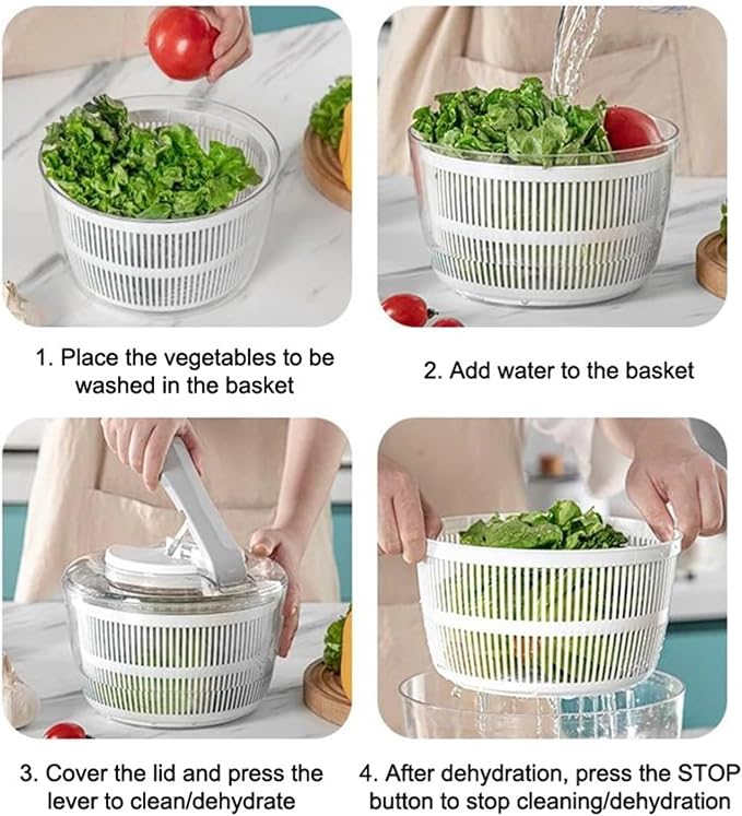 Manual Salad Spinner - Hand Operated Vegetable Dryer for Quick Washing and Drying Greens, Lettuce, and Berries(Black)