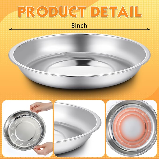 10 Pcs Deep Pie Pan Set Metal Pizza Pan Stainless Steel Round Baking Pans for Oven Rustproof Pie Plates Pizza Baking Non-Stick Tray Dishes Safe Sturdy for Home Kitchen Easy Clean(8 Inch)