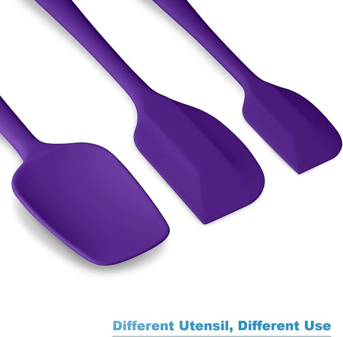3-Piece Silicone Spatula Set, 600°F Heat Resistant, Purple | Stainless Steel Core, Silicone Rubber Spatulas for Nonstick Pans, Spatula, Spoonula and Mini Spatula for Cooking and Baking