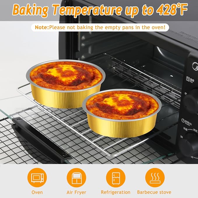 LNYZQUS 8oz Mini Pie Tins with Lids 50 Pack, 4 Inch Individual Cake Pans | Foil Disposable, Small Cake Tins, Mini Pie Containers, for Bake Sale Baking and Packaging, Round Gold