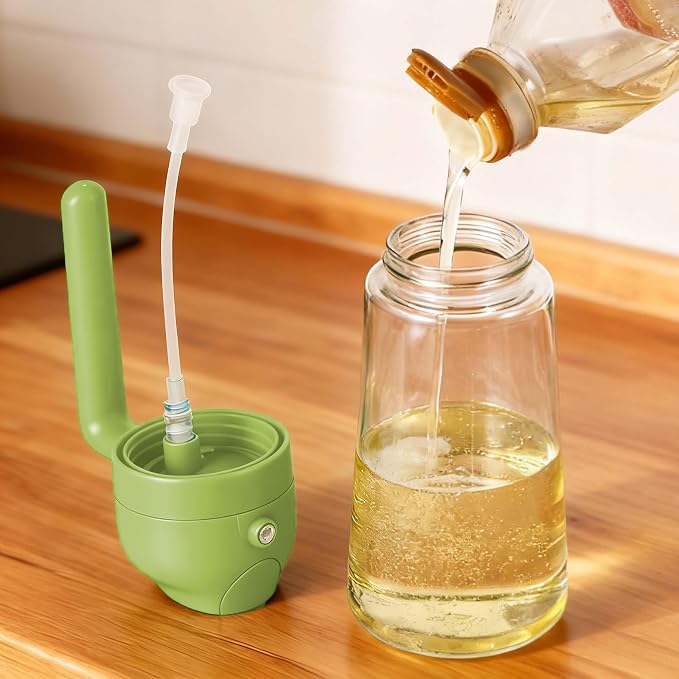 16oz/470ml Glass Olive Oil Sprayer for Air Fryer, 2 in 1 Spray & Pour Dispenser with Fine Mist & Portion Control, BPA-Free Kitchen Gadget for Cooking, Salad, BBQ, Roasting (Green)