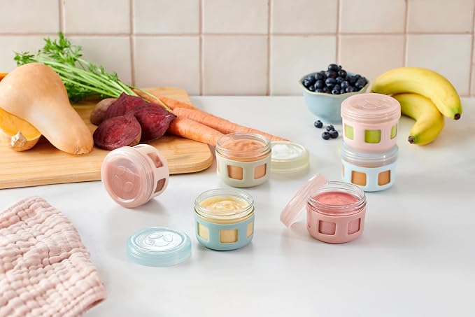 Ello Clean Start 4oz Glass Baby Food Storage Container, 6 Pack, Sunny Shore | Leakproof glass baby food jars, 6 pack. BPA-free, freezer and dishwasher safe, great for purees and snacks.