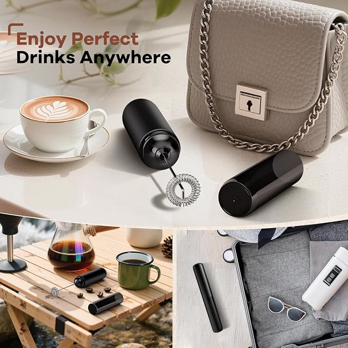 Rechargeable Milk Frother, Handheld Coffee Frother Wand Drink Mixer with Cover, Electric Whisk Coffee Mixer for Matcha Lattes Cappuccino Hot Chocolate