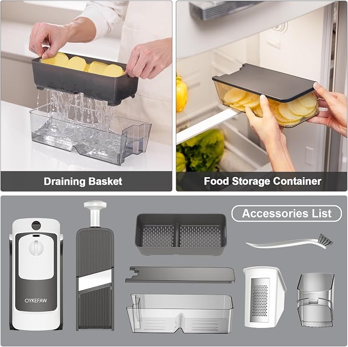 4th Gen Safe Mandoline Slicer For Kitchen, AdjustableThickness 0.1-8 Mm | Potato Slicer for Chips, 6 in 1 Vegetable slicer with Thickness Adjuster, Faster Kitchen Slicer for Meal Prep (Only Slice)