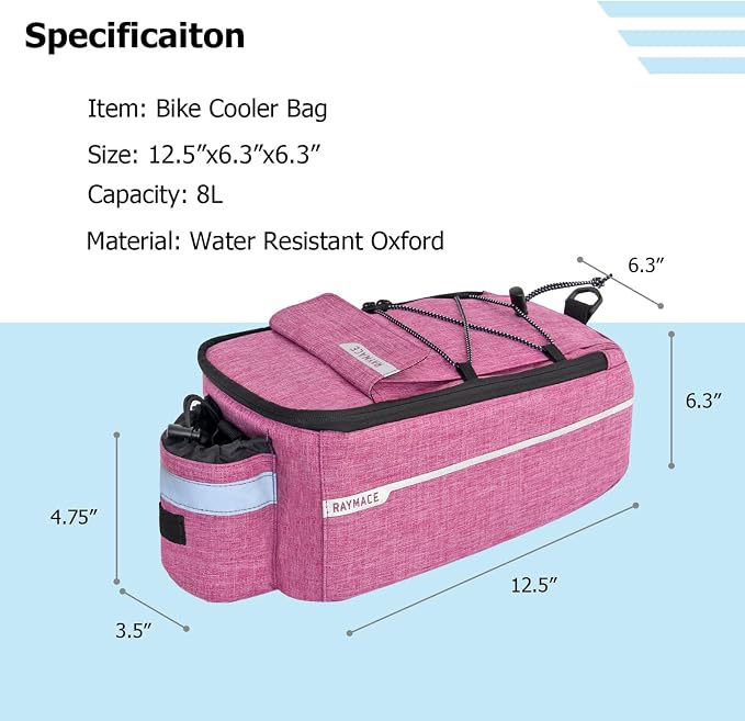 RAYMACE Bike Rear Rack Bag, Bike Trunk Cooler Bag | Bicycle Pannier for Warm or Cold Items (Violet)