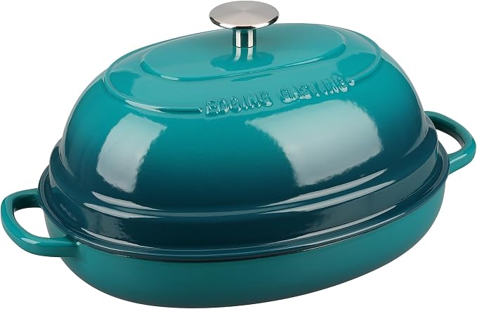 EDGING CASTING Enameled Oval Cast Iron Dutch Oven Pot with Lid, Bread Dutch Oven for Sourdough Bread Baking, Dutch Oven Bread, Bread Oven, 6QT, Darkcyan