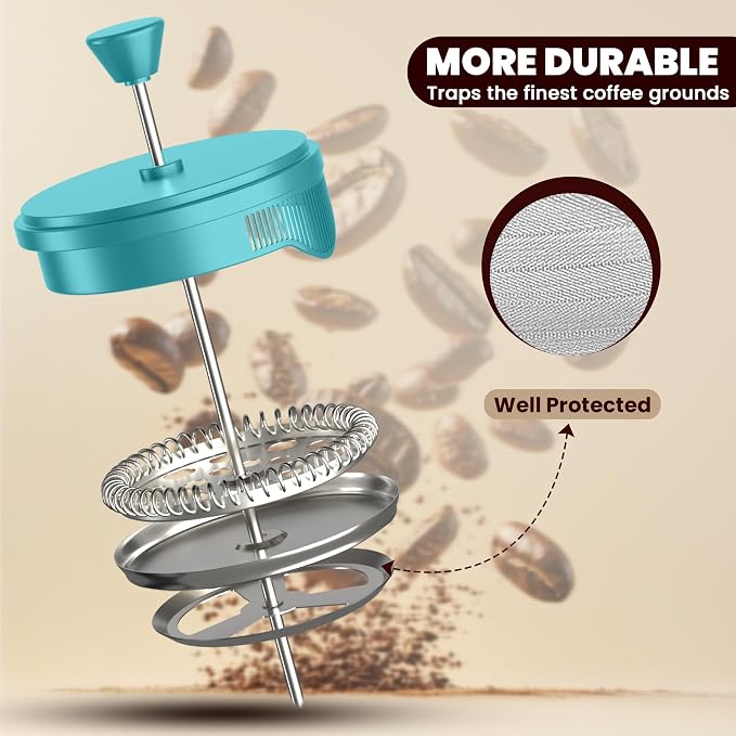 Utopia Kitchen Borosilicate Glass French Press Coffee Maker 34 Oz, Aqua | Heat-Resistant Cafetiere & Tea Maker, Thickened Glass Coffee Press for Travel and Camping
