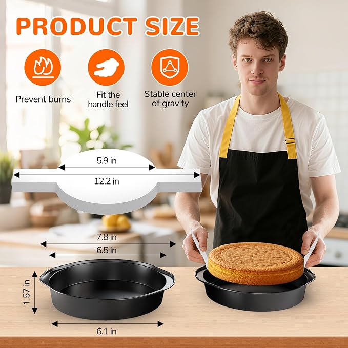 6 Inch Round Cake Pan with Handle, 3PCS Nonstick Cake Pans with 100 PCS Parchment Paper