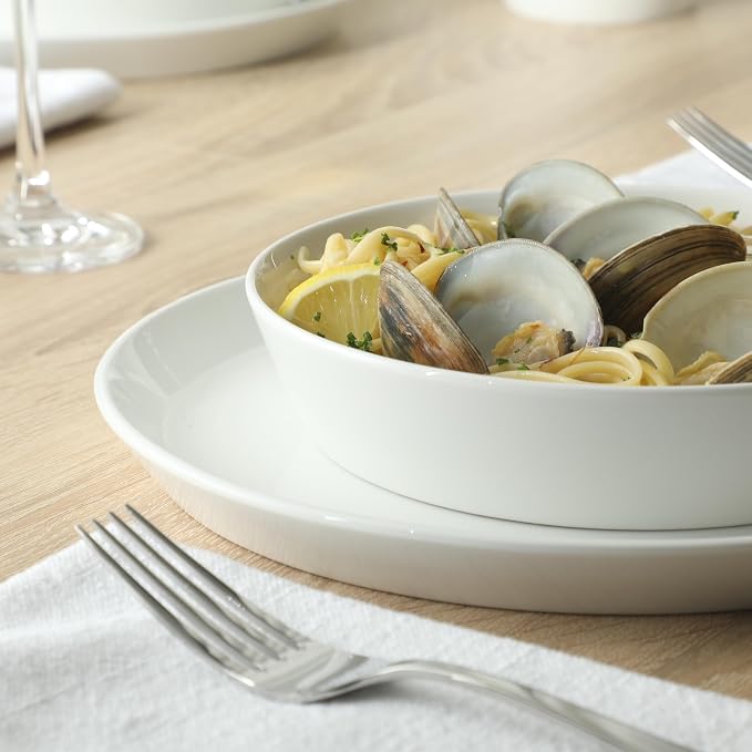 Martha Stewart Selma Plates and Bowls Sets, 30-Piece Porcelain Dinnerware Set for 6, White Dish Set with Dinner Plates, Dessert Plates, Pasta Bowls, Cereal & Fruit Bowls