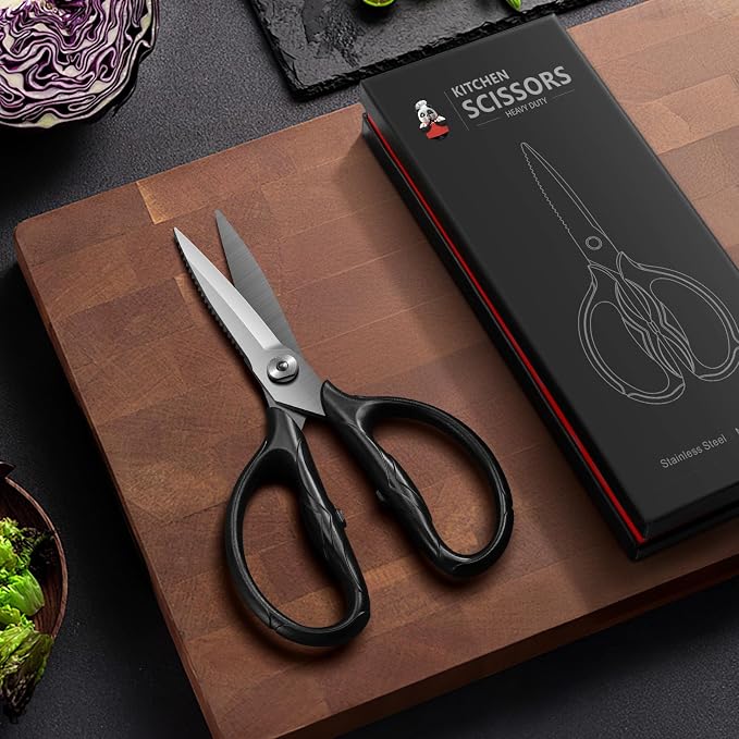 SHAN ZU 8.4" Titanium Heavy Duty Kitchen Scissors - Japanese Shears | Professional 5Cr15MoV Stainless Steel, All Purpose Shears for Meat/Herbs/Poultry, Dishwasher Safe, Gift Box, (Black)