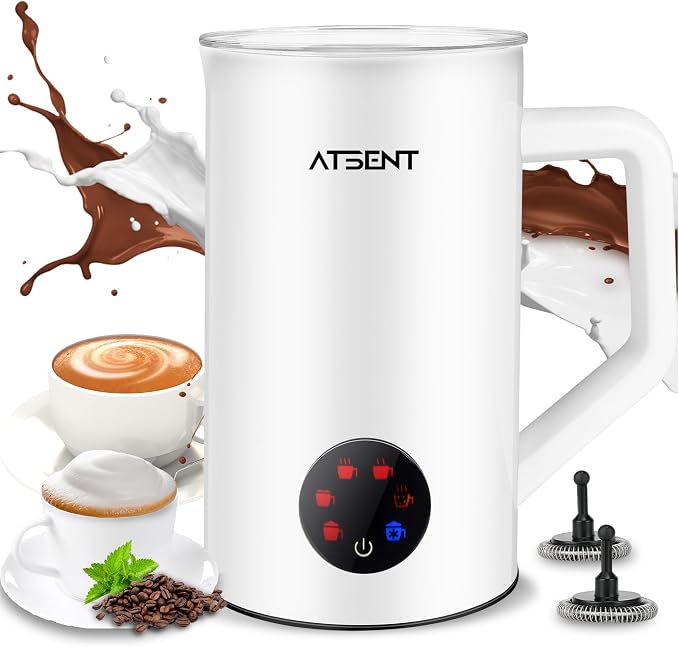 Milk Frother and Steamer, 6-in-1 Hot and Cold Foam Maker, Electric Milk Steamer with Auto Shut-Off, Pure White