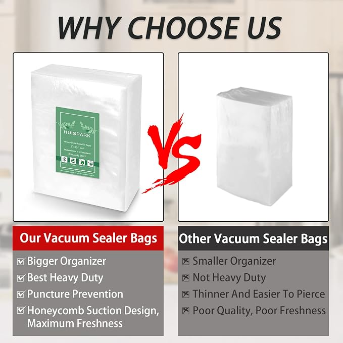 Vacuum Sealer Bags, 8" × 12" 100 PCS Heavy Duty Pre-Cut Design Commercial Grade Food Sealable Bag for Heat Seal Food Storage,Smell Proof Bags Boilsafe to 280°F Freezable, Resizable,Reuseable (100Pcs)