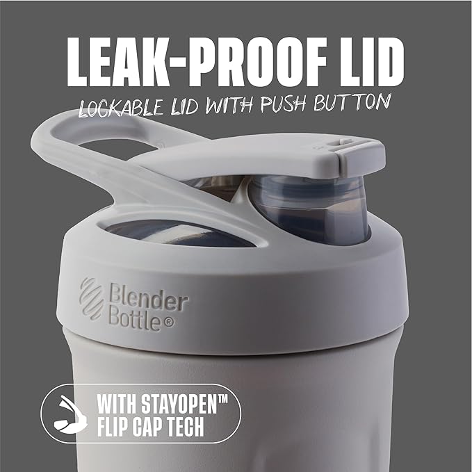 BlenderBottle Sport Flip Stainless Steel Shaker Bottle 24 oz Grey | Insulated