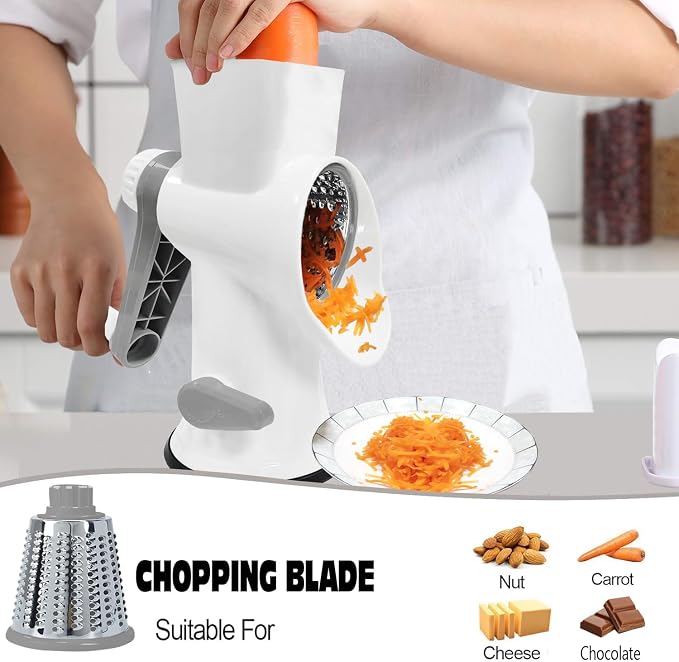 Cheese Grater with Handle,Multifunctional Rotary Cheese Grater | Kitchen Cheese Shredder Can Easily Chop Vegetables,Potatoes,Carrots,Etc.The Suction Cup is Stable and Easy to Clean