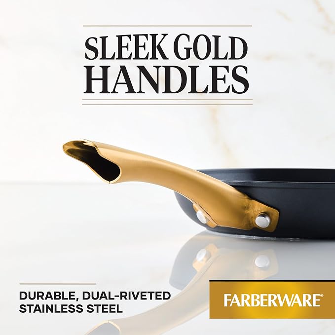 Farberware Forged Induction Ceramic Cookware Nonstick Frying Pan/Skillet, Dishwasher Safe, Suitable for All Stovetops, 8.25 Inch Fry Pan - Black and Gold
