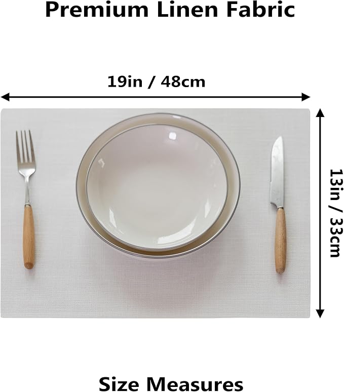 Demetex White Placemats Set of 4 Heat Resistant Cloth Place Mats Linen Dining Table Mats for Wedding Party Decorations, Pure White