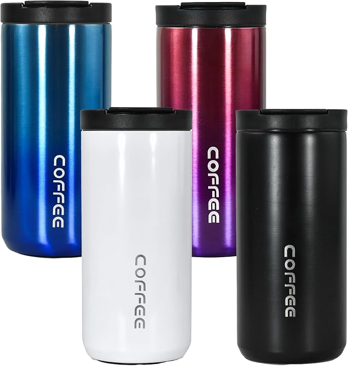 Insulated Coffee Mug 14oz,4 pack Travel Coffee Tumbler,Vacuum Insulated Coffee Mug with Leak Proof Screw Lid Coffee Cup for Men and Women for Hot & Cold Drinks