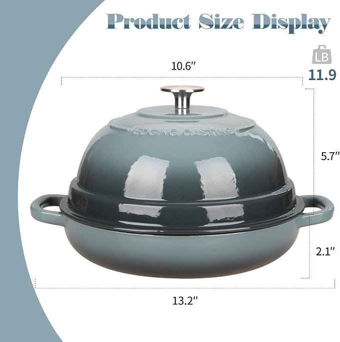 EDGING CASTING Enameled Cast Iron Dutch Oven Pot with Lid, Round Bread Oven for Homemade Sourdough Bread Baking, 6 Quart, Slateblue
