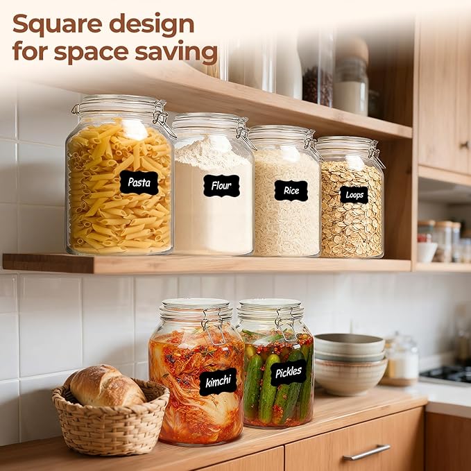 ComSaf Large Glass Jars with Airtight Lids 1.1 Gallon 2 Pack Wide Mouth | Flour sugar rice, Kombucha kimchi, Sourdough pickling, Pantry organization, Pickling fermenting, Cabinet organization