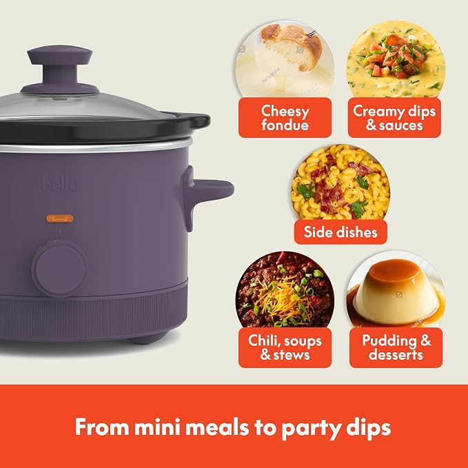 bella 1.5qt Manual Non-Toxic Slow Cooker with 3 Heat Settings, Plum