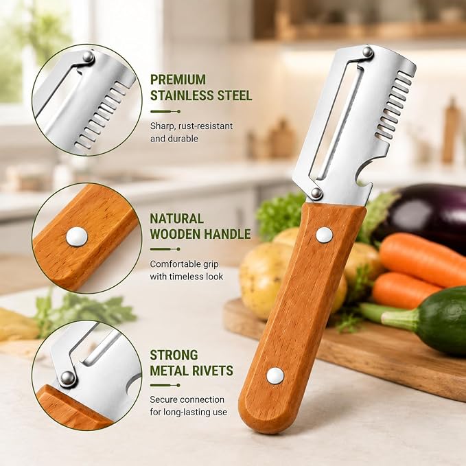 Vegetable Peeler Set Multi-Function Potato & Fruit Peeler Tool-3pcs | Stainless Steel Vegetable Peeler for Potatoes, Carrots, Apples and Cabbage Elite Peeler and Shredder for Easy Kitchen Prep
