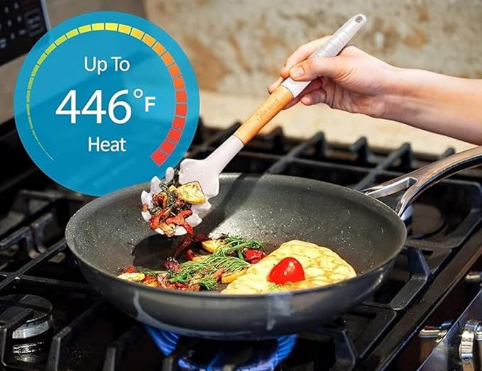 Silicone Cooking Utensils Set 6 Piece – Heat Resistant up to 480°F, BPA Free & Non-Scratch Kitchen Tools with Natural Wood Handles, White