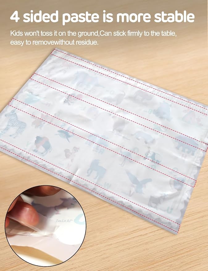 65 Pack Sticky Disposable Placemats for Baby & Toddlers,Toddler Placemat 12"x18" Kids Table Mat for Party, Picnic Table, Restaurants Dining Table Travel Essentials for Toddlers with 5 Designs
