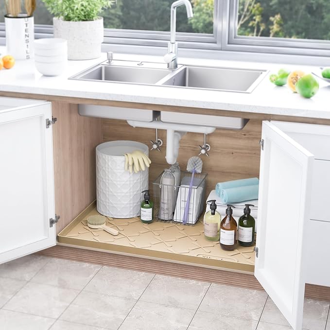 Waterproof Under Sink Mat 37" x 22" Silicone Mat Cabinet Protector | Heavy Duty Deep Drip Tray, Extra Thick Non Slip Liner for Kitchen & Bathroom, Pets, Organizer, Storage, Boots, Home Essential