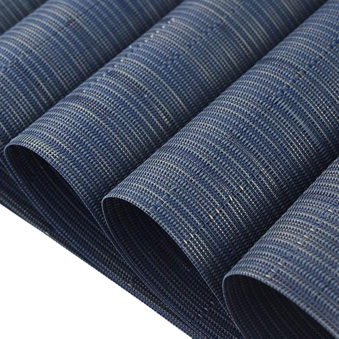 PIGCHCY Elegant Placemats with Matching Table Runner,Washable Durable Durable Vinyl Woven Table Mats Sets(6pcs Placemats+1pcs Table Runner,Same Style,Navy Blue)