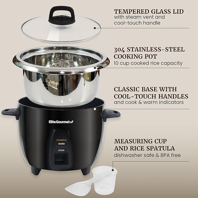 Elite Gourmet ERC2001BX 10-Cup Rice Cooker, Surgical Grade Stainless Steel | Elite Gourmet ERC2001BX 10-Cup Rice Cooker, Surgical Grade Stainless Steel