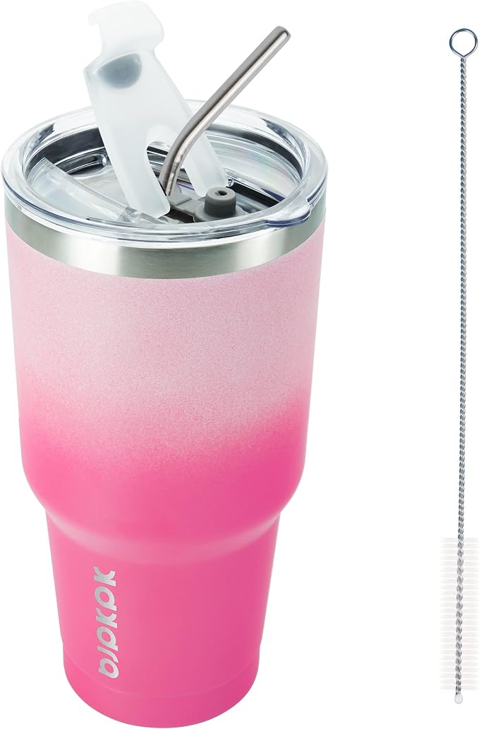 BJPKPK 30 oz Tumbler with Lid and Straw, Insulated Stainless Steel Cup | Double Wall Vacuum, BPA Free, Leak Proof, Keeps Hot/Cold, Travel & Beach Ready, Car Holder Fit, Cherry Blossom