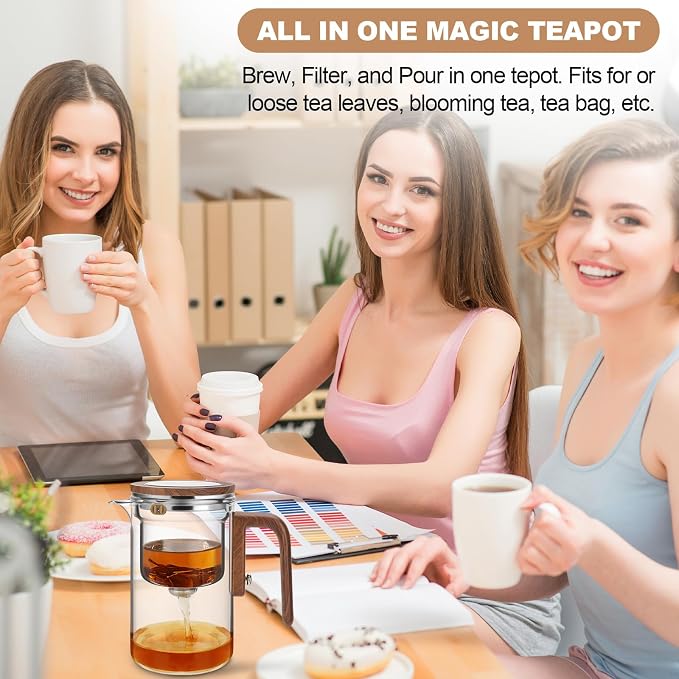 Enchanti Tea Pot, Glass Teapot with Infuser,Magnetic Loose Leaf Tea Steeper | Magic Teapot with Strainer for Water Separation, Loose Tea Infuser Diffuser, Tea maker with Handle,Gift Package, 20.3oz/600ml