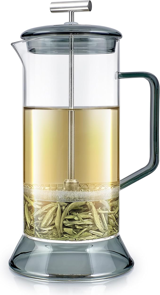 Teabloom Toulouse Borosilicate Glass Tea Press and Coffee Maker with No Plastic, 24-Ounce (700 mL) - Dusk Grey