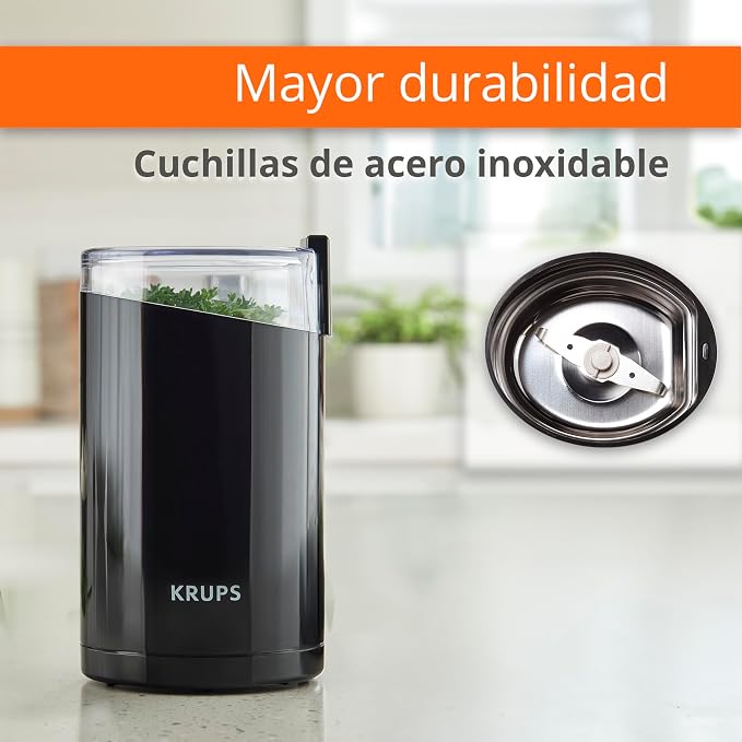 KRUPS Precision Electric Coffee Grinders, 3 oz Capacity, 200W Motor, Stainless Steel Blades for Uniform Grinding of Beans, Herb and Nuts, Coffee and Spice Grinder Electric, (Black)
