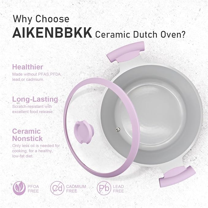 AIKENBBKK 7 Quart Stock Pot with Lid, Non Stick Cooking Pot, Ceramic Soup Pot Nonstick, Induction Cookware for Pasta,Soup,Spaghetti, Stay-Cool Handle, Suitable for All Stoves, Purple