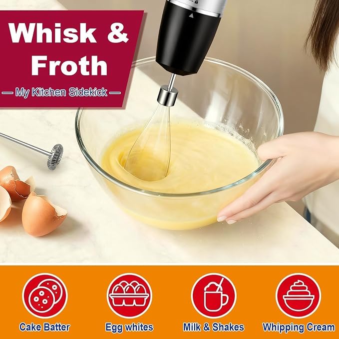 Upgrand 1100W 5-in-1 Immersion Blender Handheld, Black | 30 Speed Stick Blender with Turbo, 15,500 RPM, Includes Whisk, Milk Frother, 500ml Chopper & 600ml Beaker