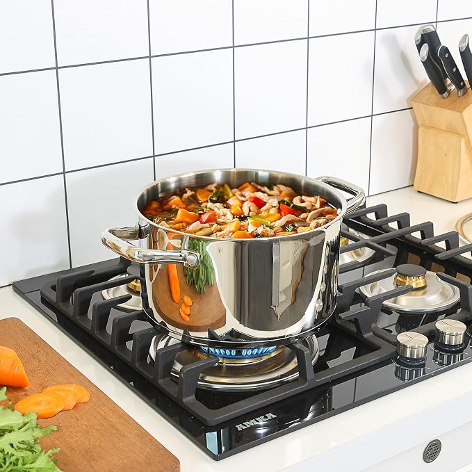 Rorence Stainless Steel Stock Pot, 6-Quart | Tri-Ply Base, Large Pot Induction Cooking Pot with Lid, For All Stoves, Oven & Dishwasher Safe
