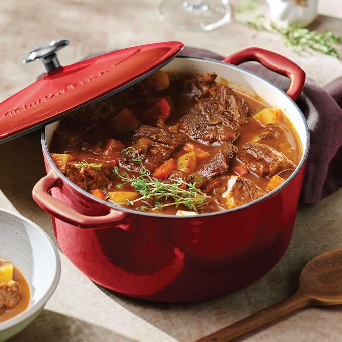 Tramontina Bestow Enameled Cast Iron 6.5-Qt Round Dutch Oven Pot with Lid | Great for Braising, Roasting and Bread Baking - Red
