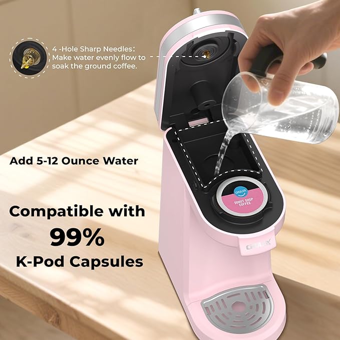 CHULUX Mini Single Serve Coffee Maker for K Cup, Fast Heating, Dusty Rose | Fast-Heating Boiler System, Single Cup Brewing, Portable Compact Design, Four-Hole Multi-Stream Needle, Adjustable Drip Tray