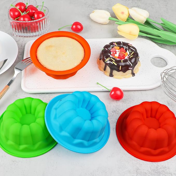 Webake 4 Inch Silicone Mini Fluted Cake Molds 8 Pack Fluted Tube Cake Pan, Non-stick Baking Cups Reusable Muffin Donut Pan