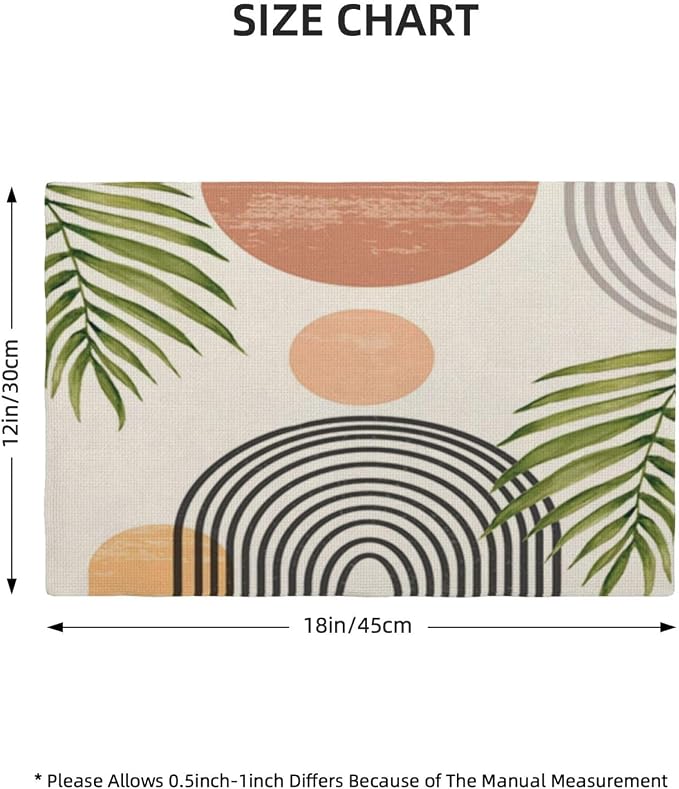 Mid Century Placemats Set of 4, Boho Abstact Sunset Leaf Stripe Decorative Table Mat 12 x 18 Inch Heat Resistant Non Slip Line Fabric Summer Place mat for Holiday Party Kitchen Dining Decor