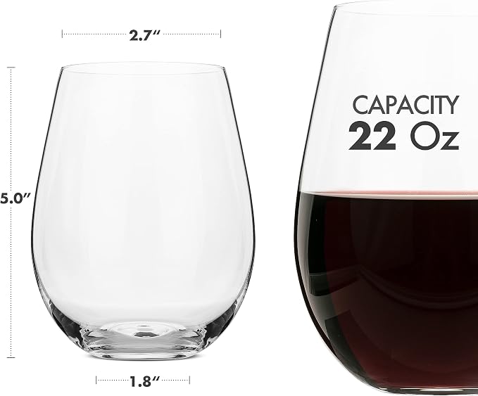 Stemless Wine Glasses Set of 4, Large 22oz Red White Wine Glass | Hand Blown Lead-Free Crystal Wine Glasses, No Stem, Ideal Gift for Women, Men, Wedding, Birthday, Christmas, Any Occasion