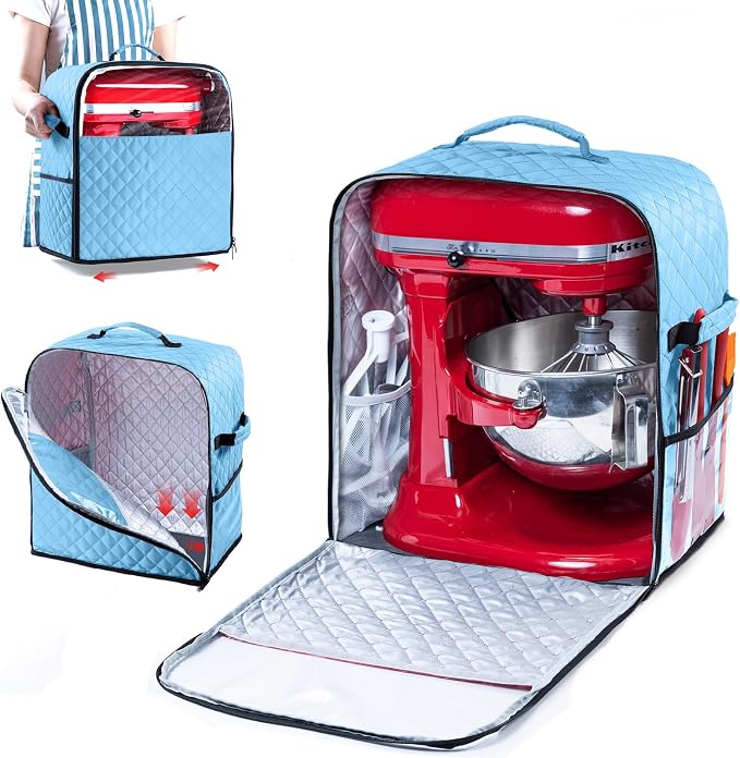 BAGSPRITE Stand Mixer Cover with Appliance Sliders Base Compatible with KitchenAid Mixer-Storage Bag for 4.5/5 Quart with Pockets for Kitchen Aid Accessories and Attachments